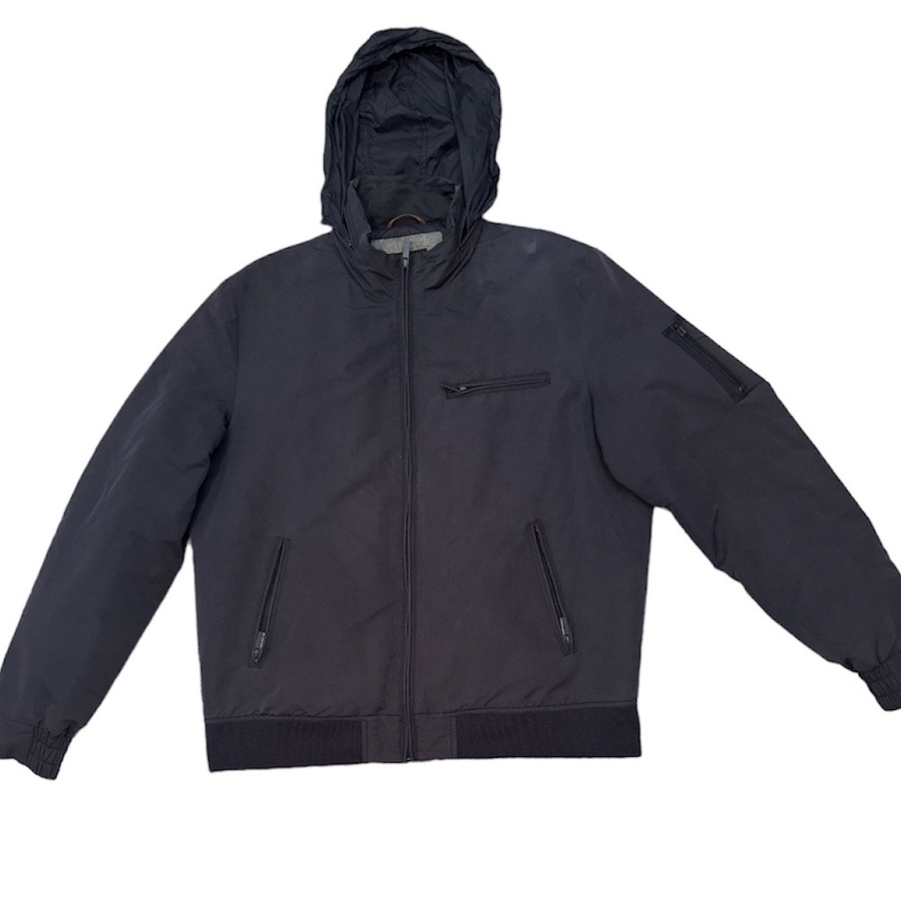 Cortefiel Black Collared Hidden Hood Jacket Charcoal Blue Men’s Size EUC 🎄